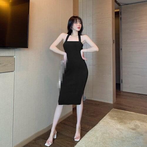 ZC3400 2021 summer new women fashion sexy backless temperament hanging neck cross slim dress cheap wholesale