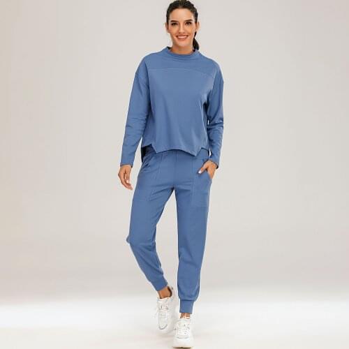 Autumn Winter New Womens Sports Tracksuit Solid Comfortable Elastic 2 Pcs Set Top And Pants Outfits Ensemble Femme Clothes Set