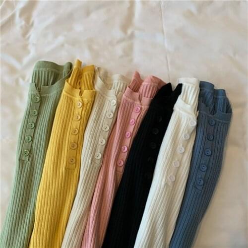 Korean Style Women Sweater 2021 Button Sweater Woman Basic Slim Knitted Pullover Sweaters Pullovers Jumper Autumn Winter Y2K Top