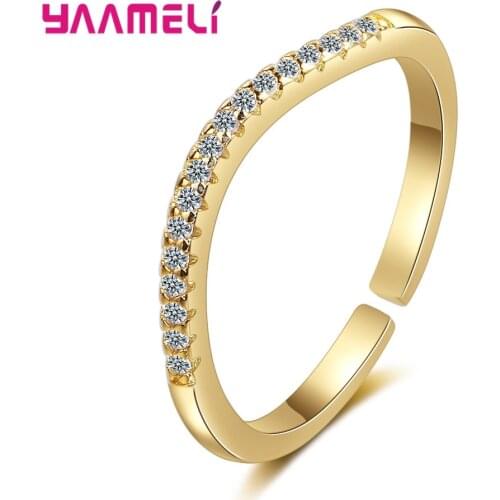 1 Piece Korean Trend 925 Sterling Silver Rings For Women Gold Color Full Rhinestone Stacking Style Open Adjustment Finger Ring