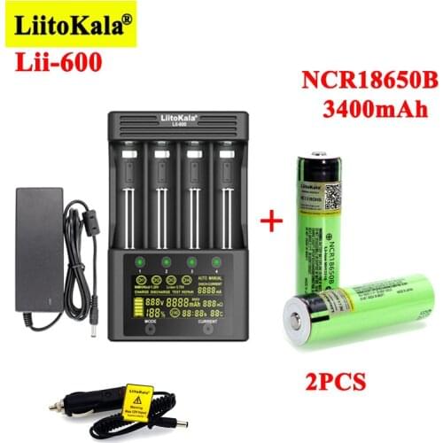 2pcs LiitoKala NCR18650B 3400mAh Rechargeable batteries with 1pcs Lii-600 Battery Charger for 3.7V Li-ion 21700 26650 1.2V NiMH