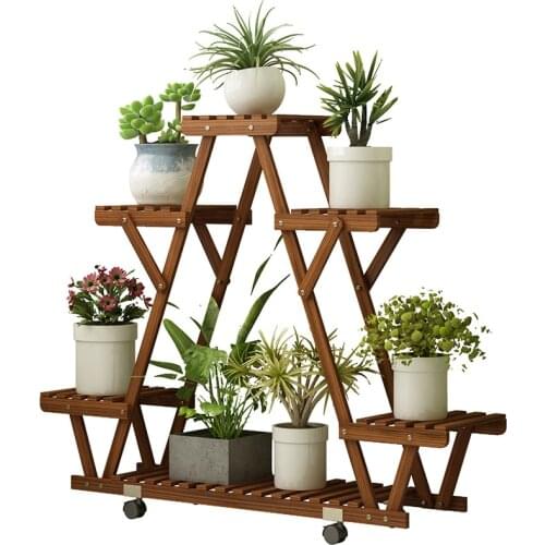 Anti-corrosion Wood Flower Stand Rack Floor Flower Shelf Indoor and Outdoor Solid Wood Living Room Balcony Meat Rack