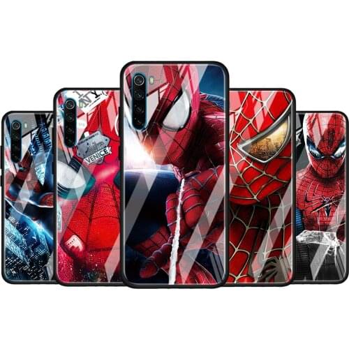 Spiderman Marvel for Xiaomi Redmi K40 K30 K20 Pro Plus 9C 9A 9 8A 7 Luxury Shell Tempered Glass Phone Case Cover