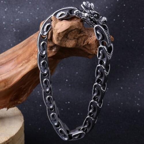 Stainless Steel Gothic Dragon Head Mens Chain Bracelets Vintage Chromme Bracelet Mens Jewllery Gifts For Boyfriend Husband Him