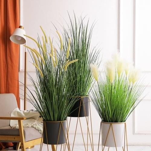 Artificial Bulrush Potted Flowers Grass Nordic Phragmites Rush Ins Bonsai Silk Reeds Plants For Home Wedding Party Garden Decor