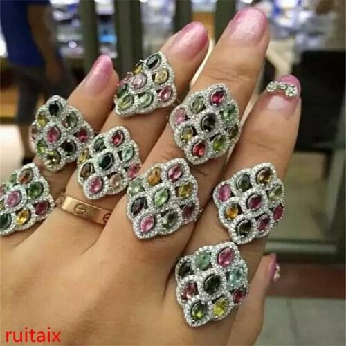 KJJEAXCMY fine jewelry S925 silver rose tourmaline diamond ring jewelry natural gem parcel post
