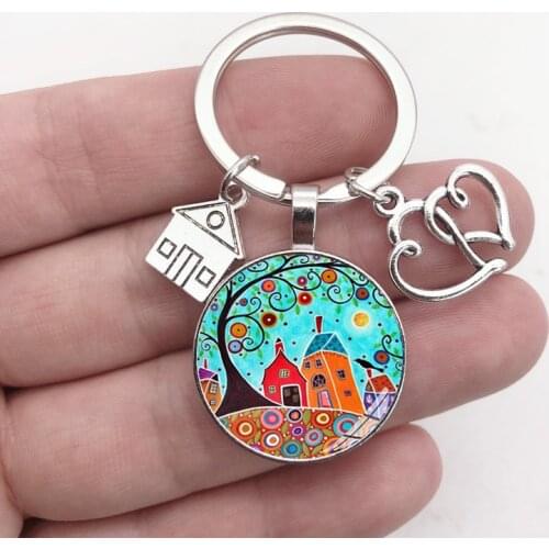 Key To The New House Kechain Beautiful House Under The Starry Sky Key Ring Personality Jewelry Gift Key Holder for New Home