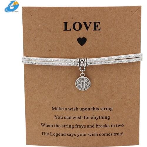 DGW Christian I Love Jesus Cross Charm Leather Bracelet Adjustable Man Wristband Wish Bangle Bracelet with Card Family Rope