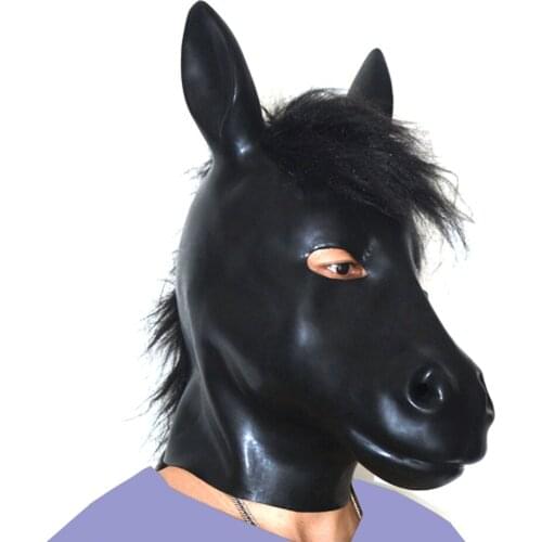 LH6)Fetish Latex natural full head latex horse leopard cat pig dog slave mask rubber hood SM suffocate Mask fetish