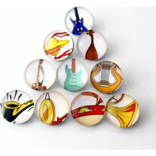 Hot selling 10pcs/lot musical instruments Snap Buttons Charms 18mm Glass Buttons Fit DIY Snap Bracelets&Bangle woman Jewelry