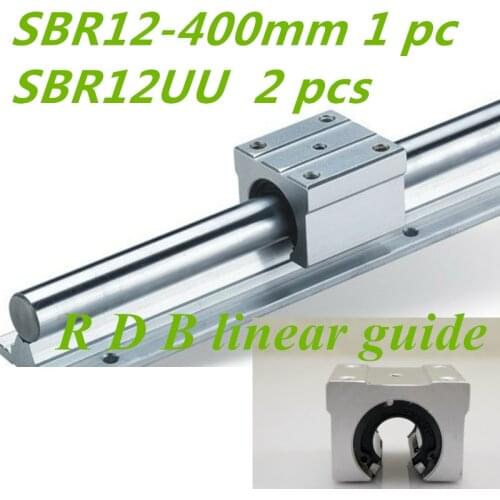 SBR12 400mm linear shaft rail support with 2 pcs SBR12UU linear motion auminum bearing sliding block for CNC router parts