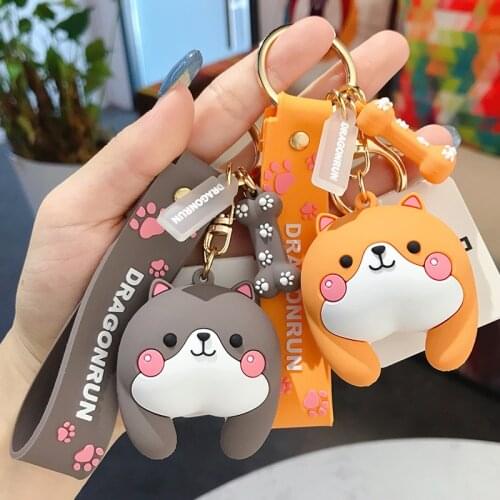 Cute Cartoon Corgi Ass Keychain for Women Girls Bag Pendant Keyring PVC Animal Charms Key Chains Funny Keyholder Jewelry Gifts