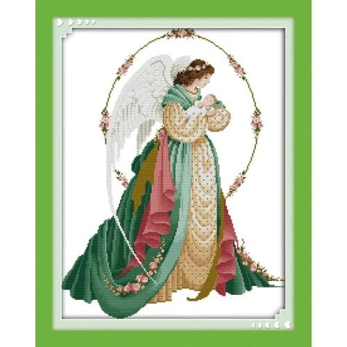 Angel Mother & Son Printed Canvas Pattern Cross Stitch Kit Embroidery Fabric Needlework DMC11CT 14CT Counted DIY Threads Crafts