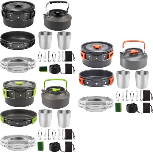 Camping Cookware Kit Outdoor Aluminum Cooking Set Water Kettle Pan Pot Travelling Hiking Picnic BBQ Tableware Equipment Portable