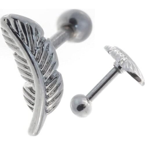 Showlove-2pcs Feather Ear Cartilage Piercing Tragus Helix Studs Piercing Body Jewelry 16g Stianless Steel Earrings