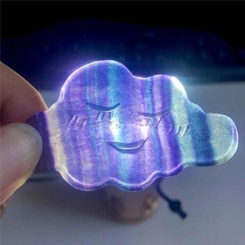 Natural Rainbow Fluorite cloud Carved Wing Figurine Healing Crystal Palm Stone smile Rainbow Gemstone Decor Quartz Gift