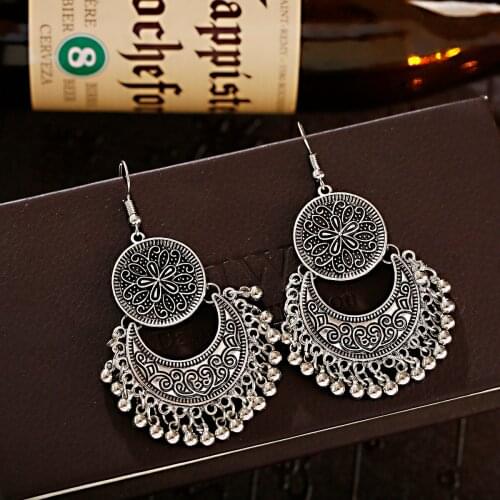 Retro Moon Indian Jewelry Jhumka Earrings Orecchini Vintage Gypsy Flower Gold Color Tassel Earrings For Women