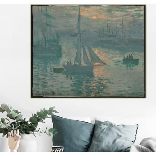 Citon Claude Monet《Sunrise Marine》Canvas Oil Painting landscape Famous Artwork Poster Picture Modern Wall Decor Home Decoration