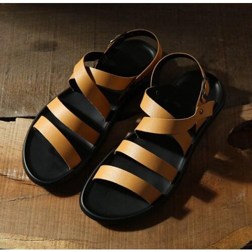Mens Shoes Pig Leather Men Sandals Summer Men Shoes Beach Breathable Buckle Gladiator Sandals For Men Zapatillas Hombre