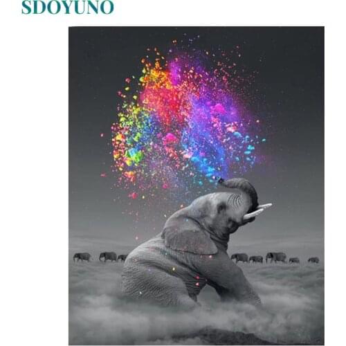 SDOYUNO Oil Painting By Numbers Elephant Animals DIY 60x75cm Frameless Home Decor Digital Painting on canvas For Unique Gift