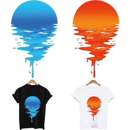 Iron-on transfers for clothing Beautiful and short sunset stripes appliques thermo stickers on clothes heat-sensitive patches