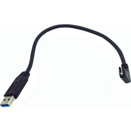 USB 3.0 (Type-A) Male to USB90 degree Angle 3.1 (Type-C)Male USB Data Charge Cable Connector(Black) 0.25m