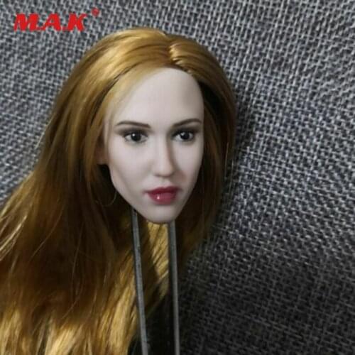In stock 1/6 European Beauty Girl Head Carving Long Golden Hair Fit 12'' Pale Skin action female figure Body
