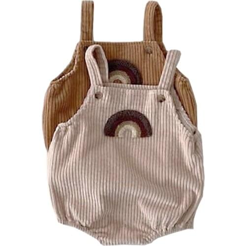 Spring Baby Bodysuits Corduroy Girls Clothing Rainbow Print Toddler Girls One Piece Boys Jumpsuit