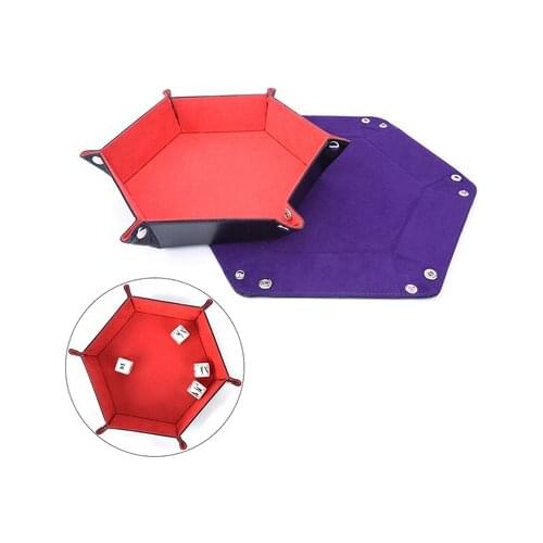 Hexagon Dice Collapsible Rolling Tray Storage Box PU Leather Dices Tray For Board Games Table Games Accessories