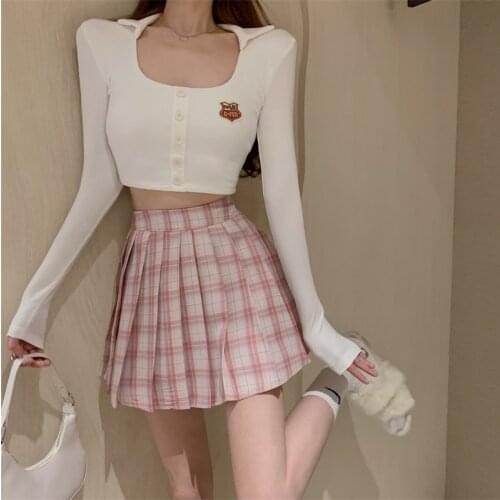 Ladies Short Skirt Spring and Summer New High-waist Slim-fit Retro Plaid Pleated Skirt Half-length A-line Skirt Womens Clothing