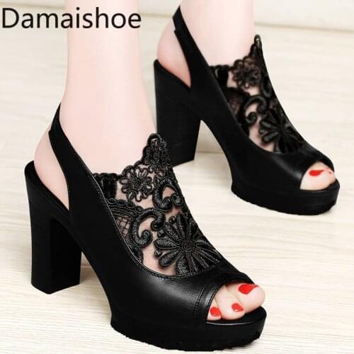 Womens Sandals 2021 New Summer Mesh All-Match Peep Toe Shoes Mid Heel Chunky Heel Sexy Waterproof Platform Womens High Heels