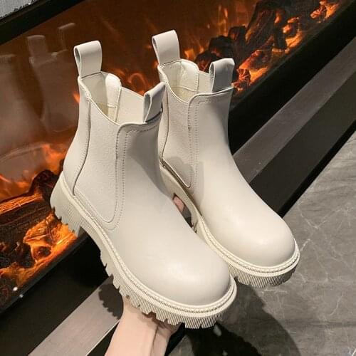 2021 New Women Boots Fashion Platform Women Ankle Female Sole Pouch Ankle Botas Mujer Round Toe Slip-On Botas Altas Mujer