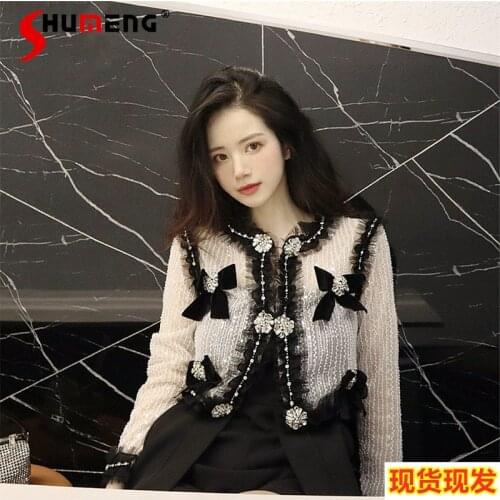 Womens Graceful Beads Rhinestones Sequins Bow Floral Coats Female Summer French Short Cardigan Sun Protection Top 2021 Clothing