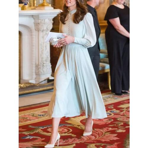 Princess Kate Designer New Women Spring Autumn High Quality Elegant Party Casual Gentlewoman Single Breasted Fashion Dress