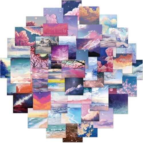10/30/50PCS Ins Style Landscape Art Waterproof Sticker Sunset Flighting Scrapbooking Planner Diary Phone Deco Sticker Stationery