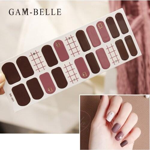 GAM-BELLE 22 Pcs/Sheet 3D Glitter Sequins Nail Sticker Bronzing Waterproof Nail Wraps Decals Adhesive Nail Polish Decoration