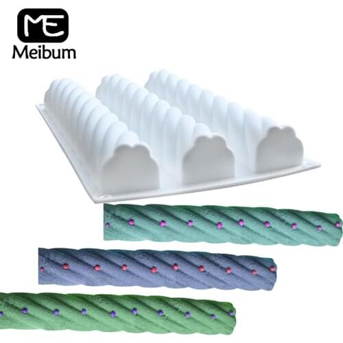 Meibum 3 Cavity Spiral Twist Shape Muffin Cake Silicone Mold Chocolate Mousse Pastry Mould French Dessert Baking Tools