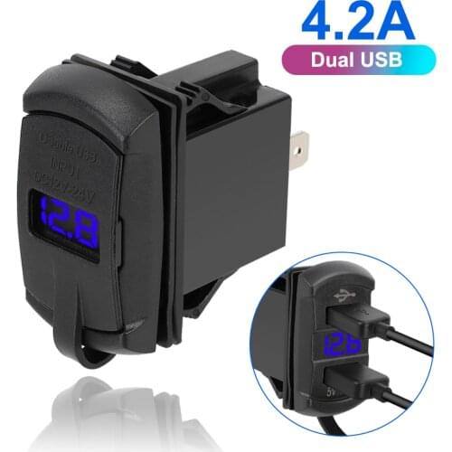 Auto Adapter for Car RV Camper Caravans Dustproof Phone Charger Dual USB Ports 5V 4.2A Digital display Waterproof Car Charger