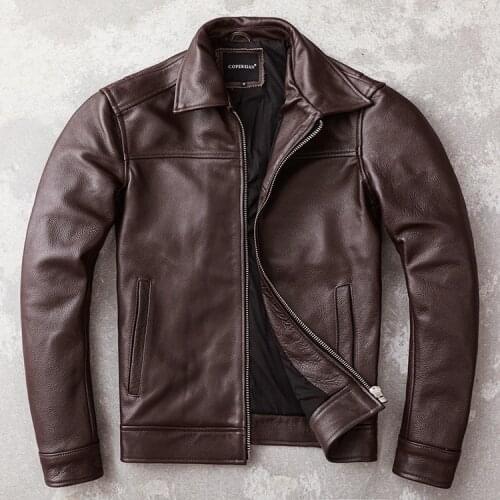 Free shipping.men Simple style leather coat.plus size smart casual cowhide jacket.sales.fathers leather garment