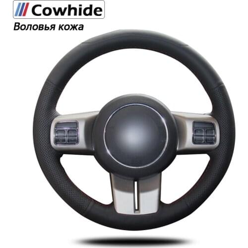 Black Genuine Leather Car Steering Wheel Cover for Jeep Grand Cherokee 2011 12 13 Compass Wrangler Patriot 2011-2016