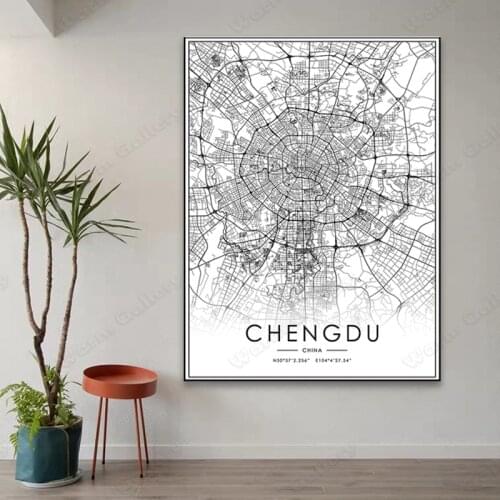 Black and White China City Map The Chengdu City Map Poster HD Print Wall Art Canvas Nordic Landspace Painting for Home Decor