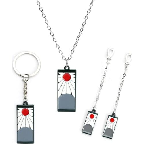 Demon Slayer Anime Necklaces Keychain Kamado Tanjiro Earrings Cartoon Chains Keyring Jewelry Gift for Fans Wholesale