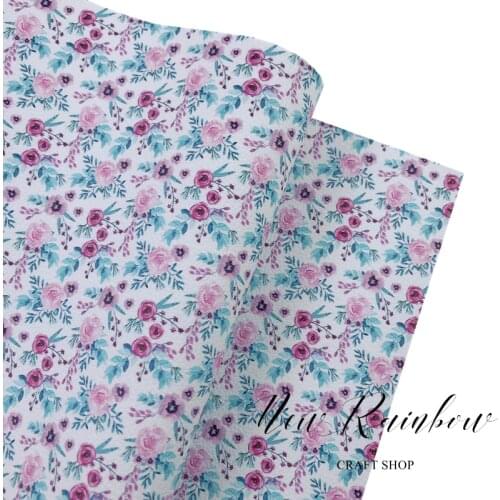 New Rainbow 30x138cm/Roll Light Pink & Blue Watercolor Flowers Printed Faux Leatherette For Homedecor, Bows, Accessories, Crafts