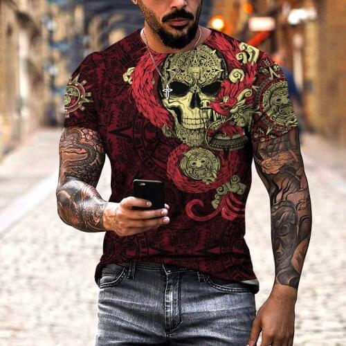 Red Mexico Aztec Quetzalcoatl Skull 3D Summer Tshirt Men/Women Ropa Casual Streetwear O-neck Tee Shirt Homme Oversized Tops K222