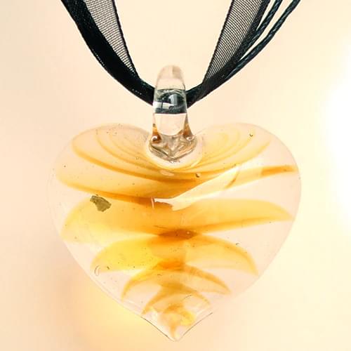 RED SNAKE Mothers Day Gift & Fashion Jewelry Seasonal Party Styles Murano Glass Yellow Zigzag Line Heart Pendant Necklace