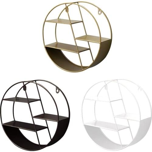 Kitchen Storage Round Wall Shelf Three Steps Floating Shelves Metal Hanging Shelf Decoration For Bedroom Living Room Bathroom