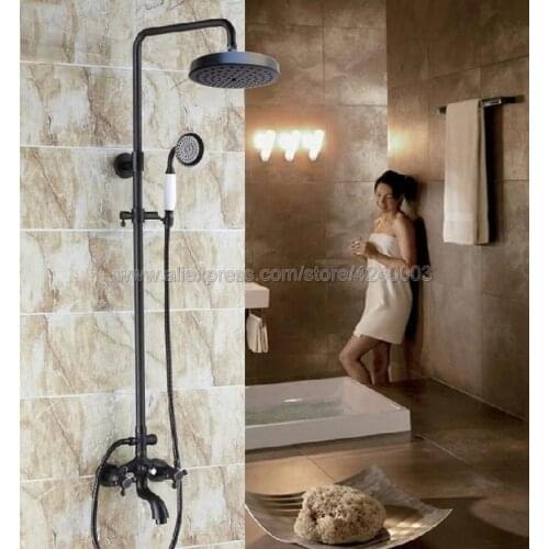 Oil Rubbed Bronze Bathroom Shower Faucet Set Double Handle Mixer Tap with Hand Shower Tub Mixer Tap Krs457