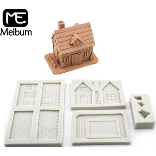 Meibum Christmas Cabin Fondant Cake Silicone Mold DIY Snow House Shape Sugar Craft Chocolate Pastry Border Decorating Mould