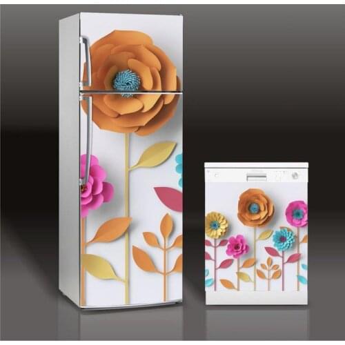 Fridge Sticker Handmade Flowers Refrigerator Dishwasher Door Cover Kitchen Home Decoration Accessories Modern 3d Wall Stickers