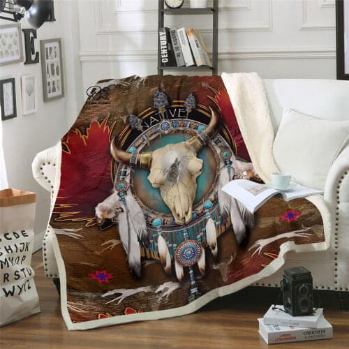 PLstar Black Native Indian Lakota Skull buffalo soldier Blanket 3D print Sherpa Blanket on Bed Home Textiles Dreamlike style-4